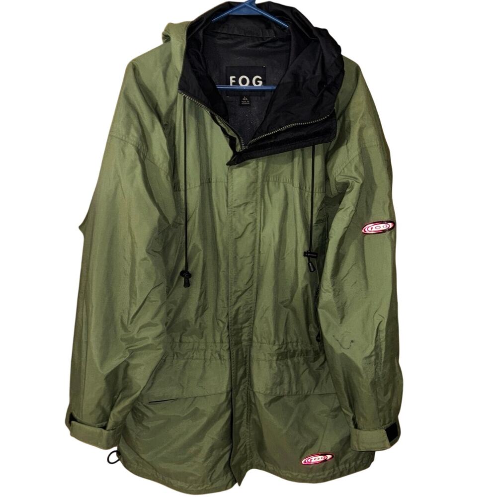 London Fog "FOG" collection technical hooded rain jacket green men’s size large